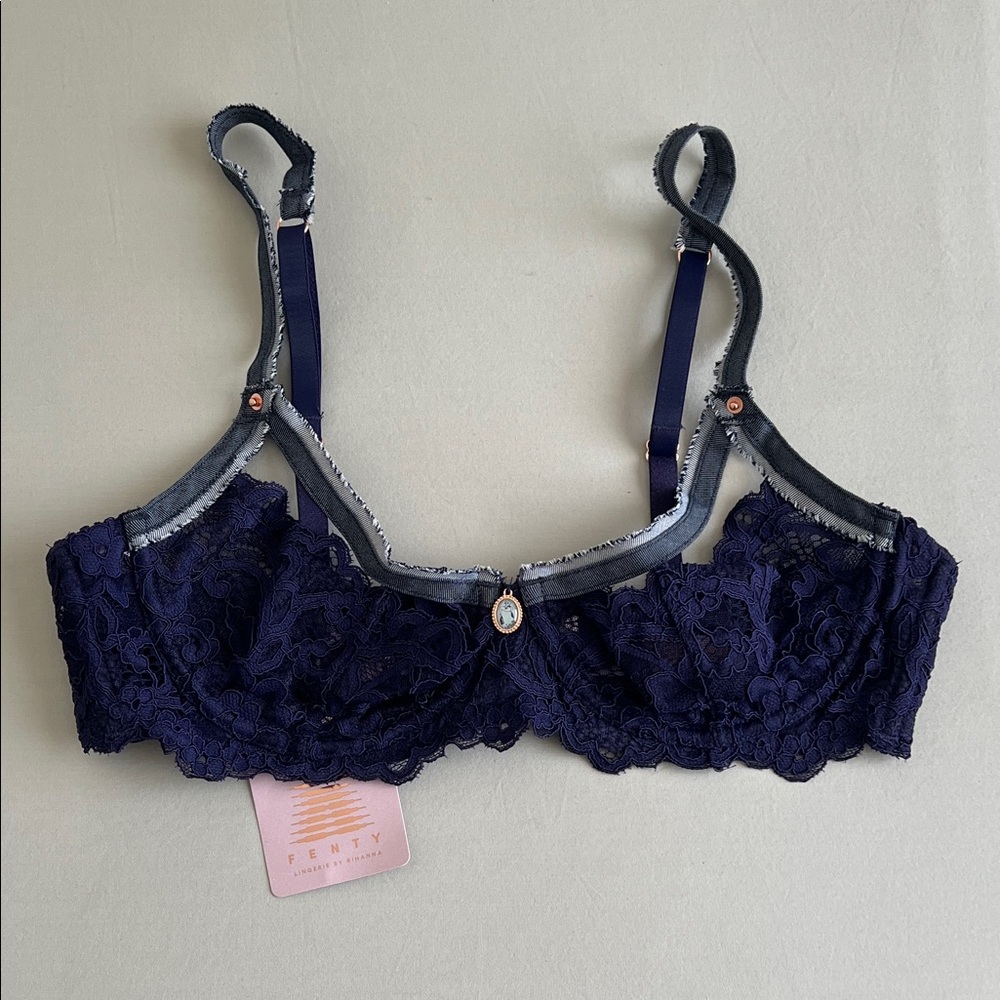 Savage X Fenty Navy Lace & Denim Balconette Bra